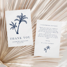 Palm Tree Tropical Beach Navy Blue Bruiloft Bedankkaart