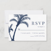 Palm Tree Tropical Beach Navy Blue Bruiloft RSVP Kaartje (Voorkant)