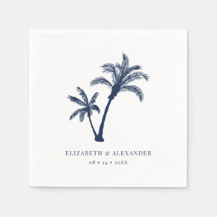 Palm Tree Tropical Beach Navy Blue Bruiloft Servet