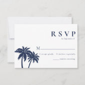 Palm Tree Tropical Beach Navy Bruiloft RSVP Kaart (Voorkant)