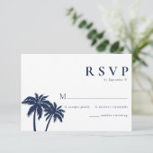 Palm Tree Tropical Beach Navy Bruiloft RSVP Kaart (Staand voorkant)