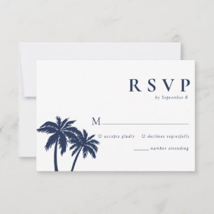 Palm Tree Tropical Beach Navy Bruiloft RSVP Kaart
