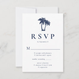 Palm Tree Tropical Beach Navy RSVP Kaartje