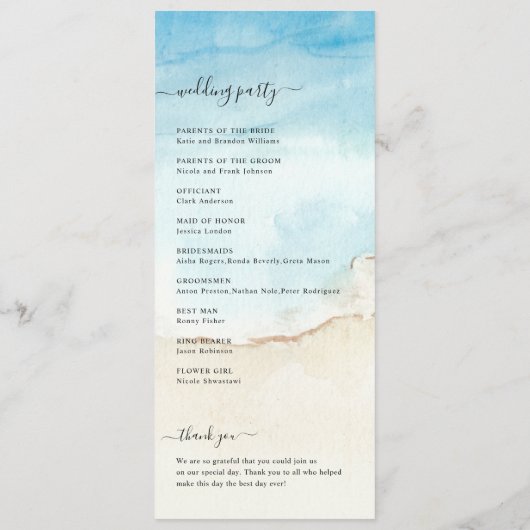 Palm Tree Tropical Beach Ocean Bestemming Bruiloft Programmakaart (Achterkant)