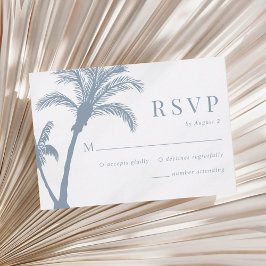 Palm Tree Tropical Beach Stoffig Blauw Bruiloft RSVP Kaartje