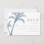 Palm Tree Tropical Beach Stoffig Blauw Bruiloft RSVP Kaartje (Voorkant)