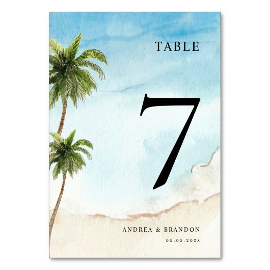 Palm Tree Tropical Beach Trouwtafel nummer Kaart (Voorkant)