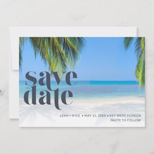 Palm Tree Tropical Beach Wedding Save The Date (Achterkant)