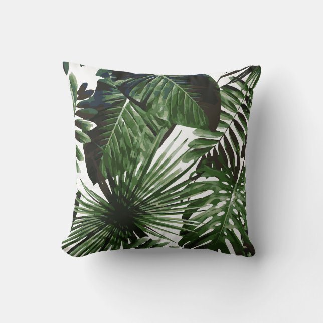 Palm Tree Tropical Cushion White en Green Kussen (Voorkant)