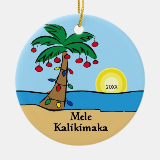 Palm Tree Tropical Hawaiian Kerstversier Keramisch Ornament (Voorkant)