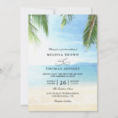 Palm Tree Tropical Island Beach QR Code Wedding Kaart (Voorkant)