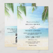 Palm Tree Tropical Island Beach QR Code Wedding Kaart (Voorkant / Achterkant)