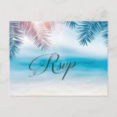 Palm Tree Tropical Island Beach Wedding RSVP-kaart Briefkaart (Voorkant)