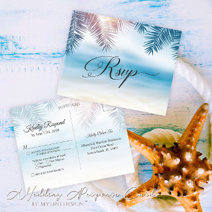 Palm Tree Tropical Island Beach Wedding RSVP-kaart Briefkaart