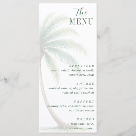 Palm Tree Tropical Island Watercolor Green Menu (Voorkant)