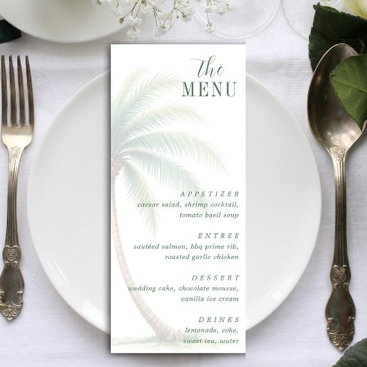 Palm Tree Tropical Island Watercolor Green Menu
