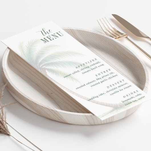 Palm Tree Tropical Island Watercolor Green Menu