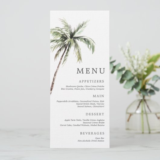 Palm Tree Tropical | Minimal Wedding Serif Menu Kaart (Staand voorkant)