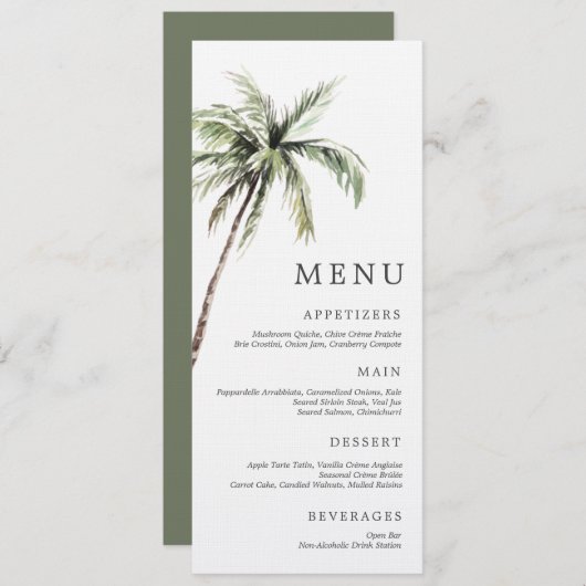 Palm Tree Tropical | Minimal Wedding Serif Menu Kaart (Voorkant / Achterkant)