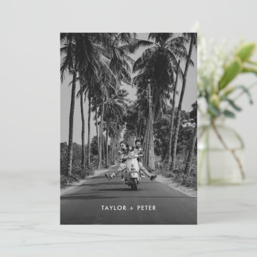 Palm Tree Tropical Photo Wedding Save the Date Kaart (Staand voorkant)
