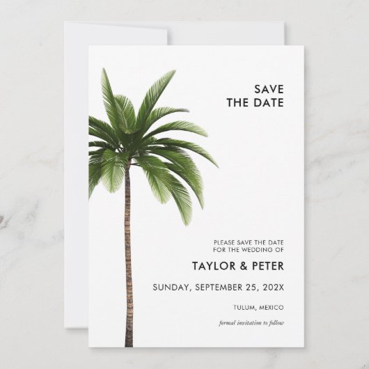 Palm Tree Tropical Photo Wedding Save the Date Kaart (Achterkant)