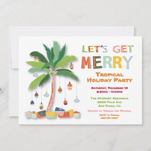 Palm Tree Tropical Retro Holiday Party Invitation Kaart (Voorkant)