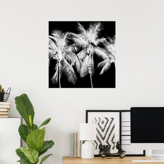 Palm tree tropical summer hawaii black and white poster (Thuiskantoor)