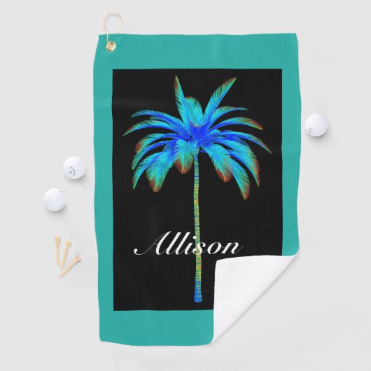 Palm Tree Tropical Turquoise Personalized Golfhanddoek (Insitu)