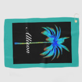 Palm Tree Tropical Turquoise Personalized Golfhanddoek (Horizontaal)