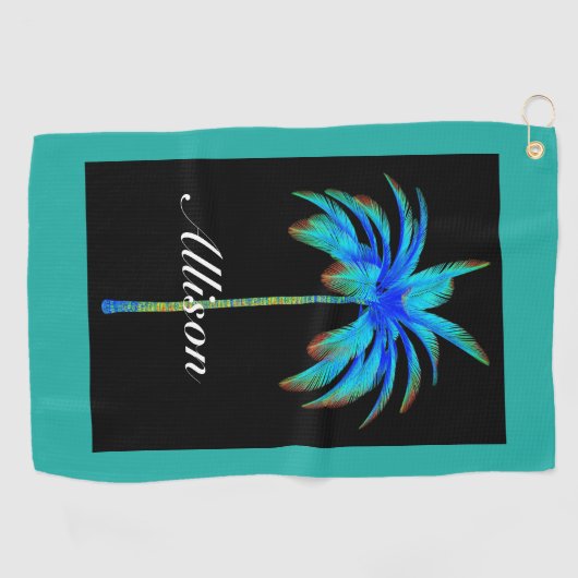 Palm Tree Tropical Turquoise Personalized Golfhanddoek (Horizontaal)