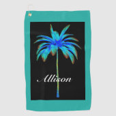 Palm Tree Tropical Turquoise Personalized Golfhanddoek (Voorkant)