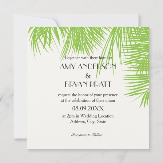 Palm Tree Tropische bruiloft uitnodiging (Voorkant)