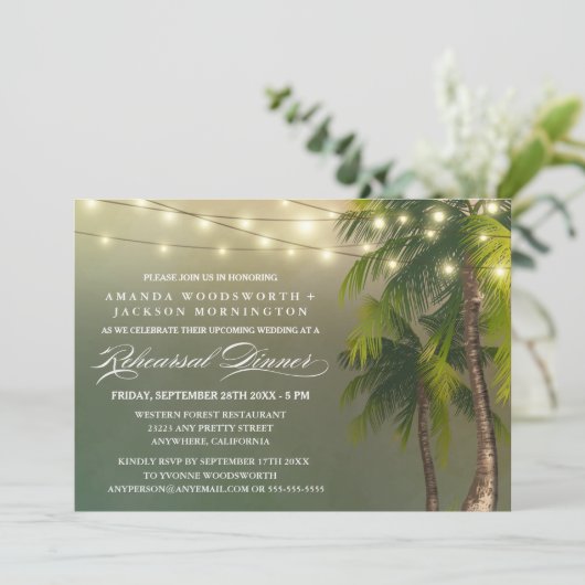 Palm Tree Tropische repetitie diner uitnodigingen (Staand voorkant)
