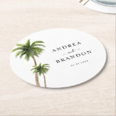 Palm Tree Tropische strand kust bestemming bruilof Ronde Kartonnen Onderzetter (Gebogen)