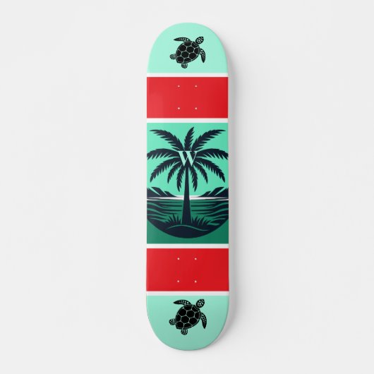 Palm Tree Turtle Silhouette Red Green Initial Persoonlijk Skateboard (Voorkant)