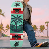 Palm Tree Turtle Silhouette Red Green Initial Persoonlijk Skateboard