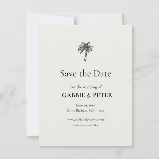 Palm Tree Typografie Clean Elegant Save the Date Kaart (Voorkant)