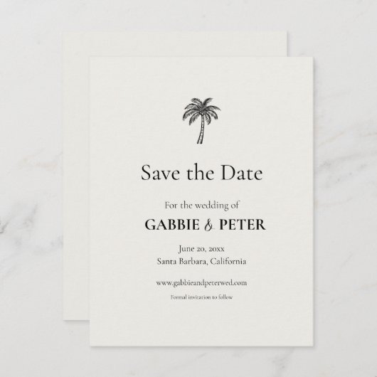 Palm Tree Typografie Clean Elegant Save the Date Kaart (Voorkant / Achterkant)
