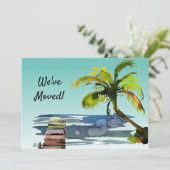 Palm Tree Waterfront Dock Aqua Nieuw Home Verhuize Aankondiging (Staand voorkant)