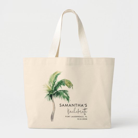 Palm Tree Waterverf Bachelorette Weekend Custom Grote Tote Bag (Voorkant)