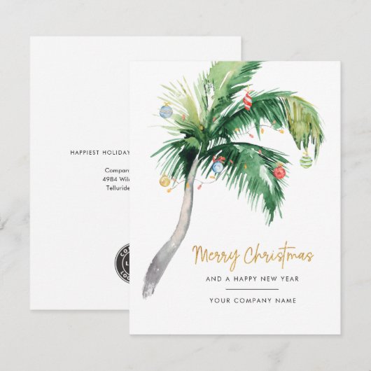 Palm Tree Waterverf Business Kerstfeestdag Notitiekaartje (Voorkant / Achterkant)