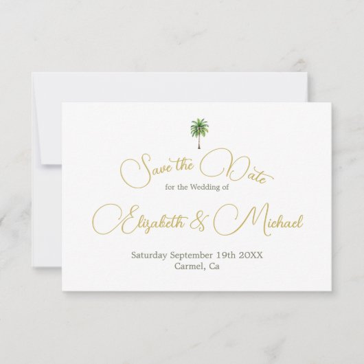 Palm Tree Waterverf Eenvoudige bruiloft Bewaar de Save The Date (Voorkant)