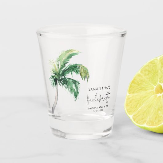 Palm Tree Waterverf Gepersonaliseerde vrijgezellen Shot Glas (Voorkant)