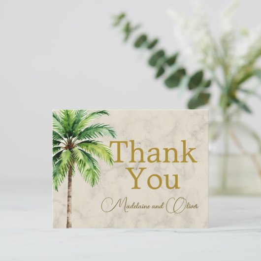 Palm Tree Waterverf Tropische bruiloft dank u Briefkaart (Staand voorkant)
