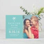Palm Tree Weddenschap Save the Date {aqua} (Staand voorkant)