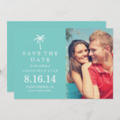Palm Tree Weddenschap Save the Date {aqua} (Voorkant / Achterkant)