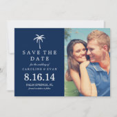 Palm Tree Weddenschap Save the Date {marvy blue} (Voorkant)