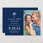 Palm Tree Weddenschap Save the Date {marvy blue} (Voorkant / Achterkant)