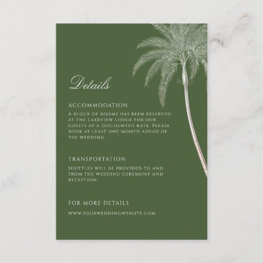 Palm Tree Wedding Details Informatiekaartje (Voorkant)