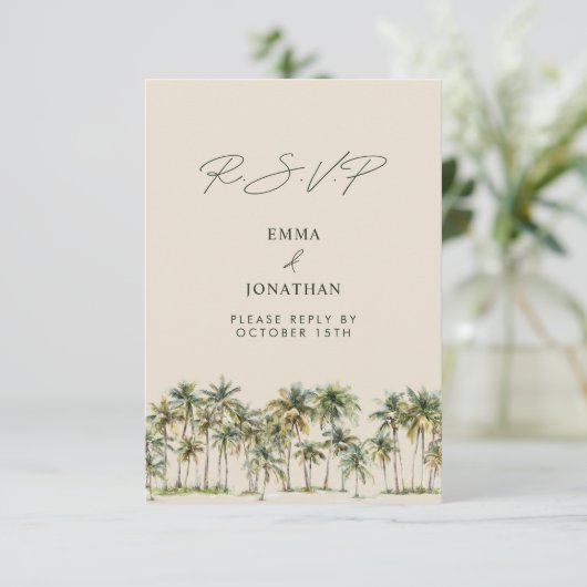Palm Tree Wedding RSVP Tropical Destination coast (Staand voorkant)